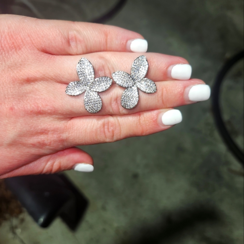 Oversized Leaf and Diamond Earrings